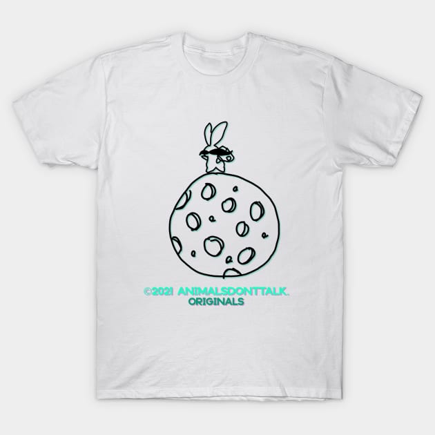 Mr Moustache Rabbit Landed On the Moon T-Shirt by AnimalsDontTalk